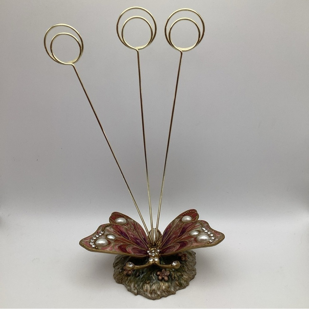 Vintage Jeweled Butterfly Photo/Place Card Holder with Pearls and Rhinestones 8”